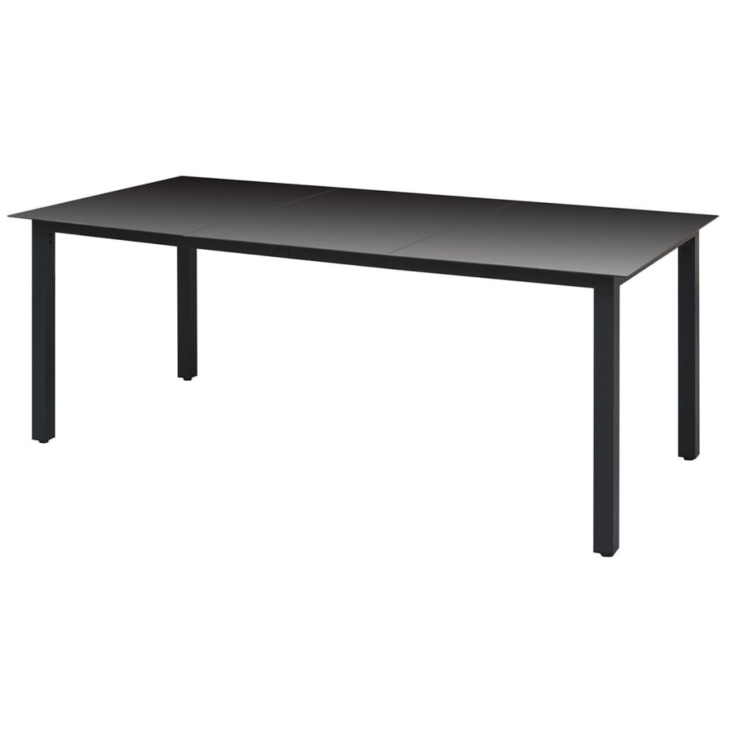 Patio Table Black 74.8"x35.4"x29.1" Aluminum and Glass