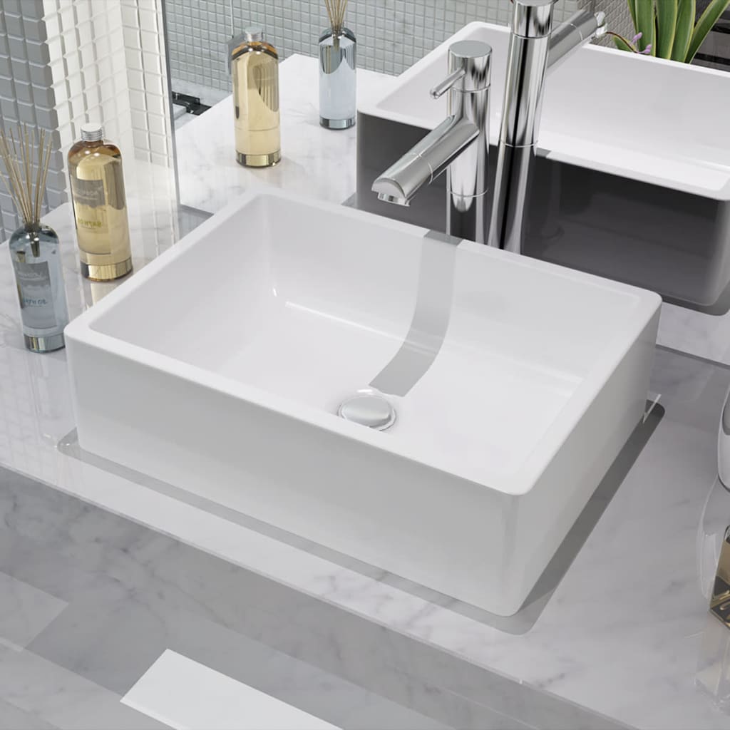Basin Rectangular Ceramic White 16.1"x11.8"x4.7"