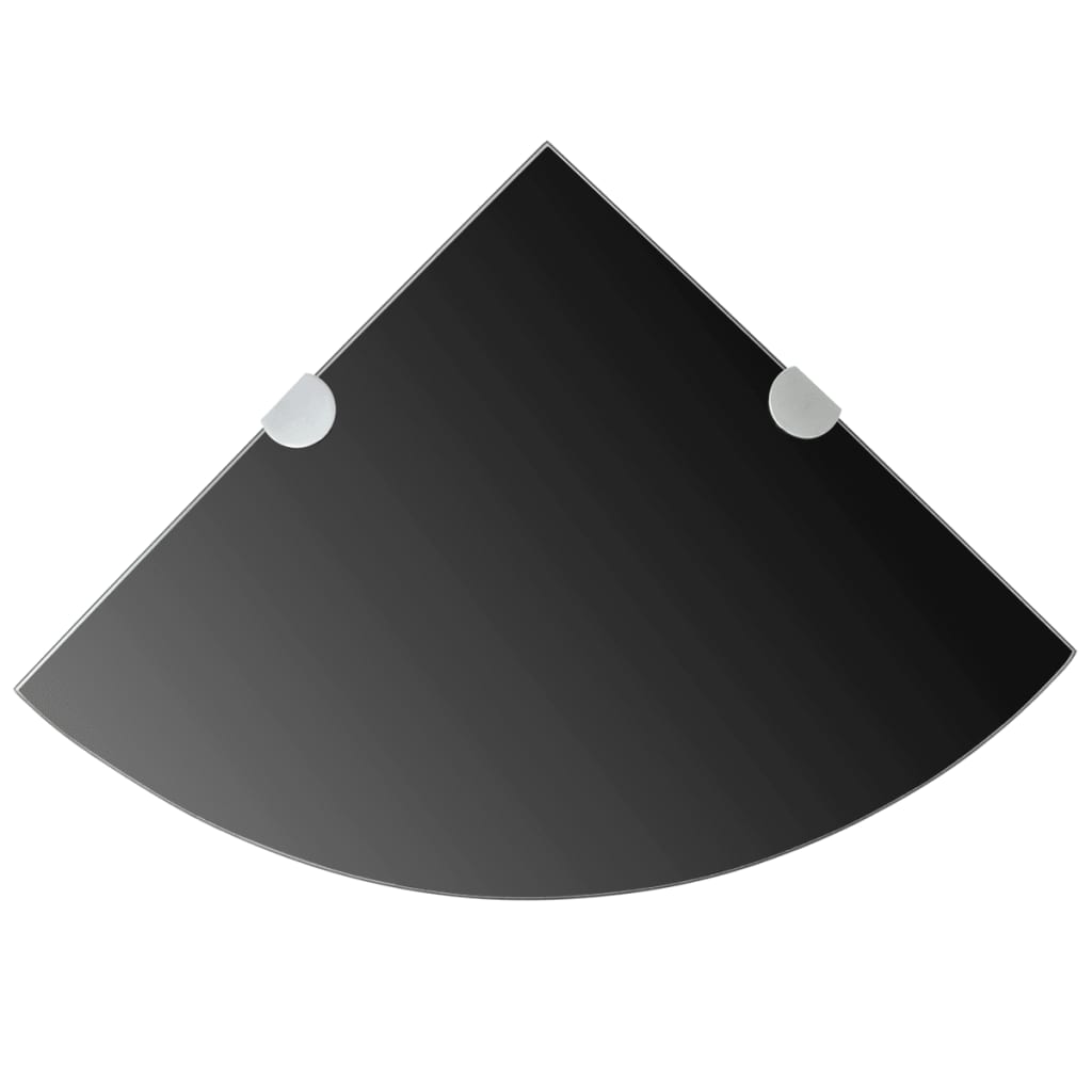 Corner Shelf with Chrome Supports Glass Black 13.8"x13.8"