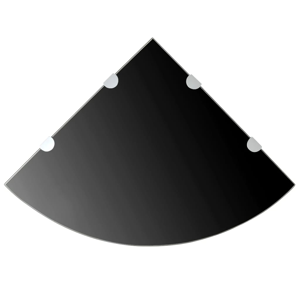 Corner Shelf with Chrome Supports Glass Black 17.7"x17.7"