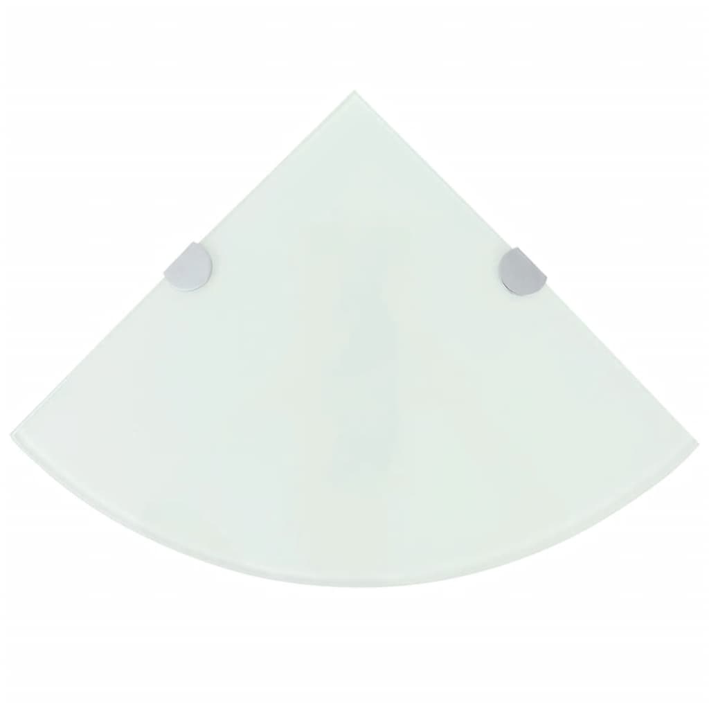Corner Shelf with Chrome Supports Glass White 9.8"x9.8"