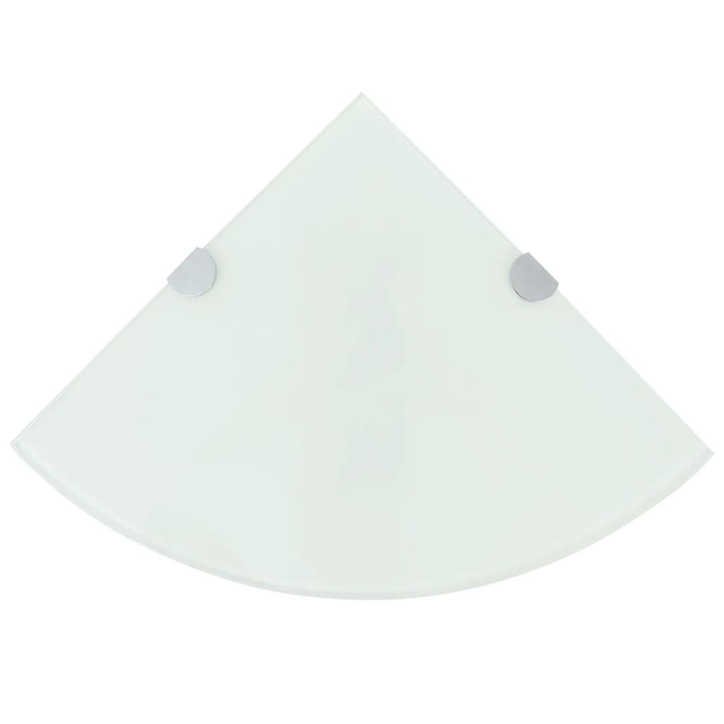 Corner Shelf with Chrome Supports Glass White 13.8"x13.8"