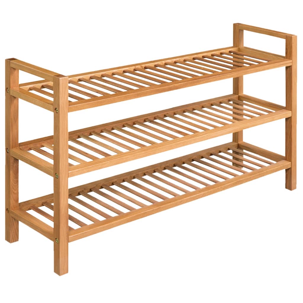 Shoe Rack with 3 Shelves Solid Oak Wood 39.4"x10.6"x23.6"