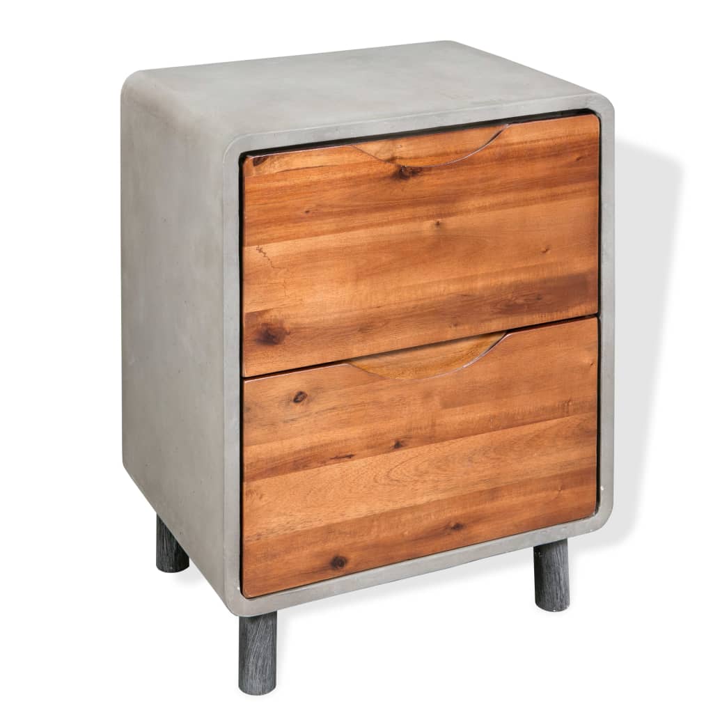 Nightstand Concrete Solid Acacia Wood 15.7"x11.8"x19.7"