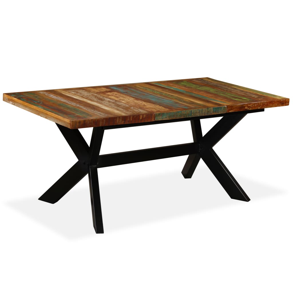 Dining Table Solid Reclaimed Wood and Steel Cross 70.9"
