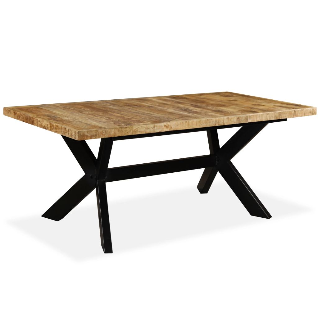 Dining Table Solid Mango Wood and Steel Cross 70.9"