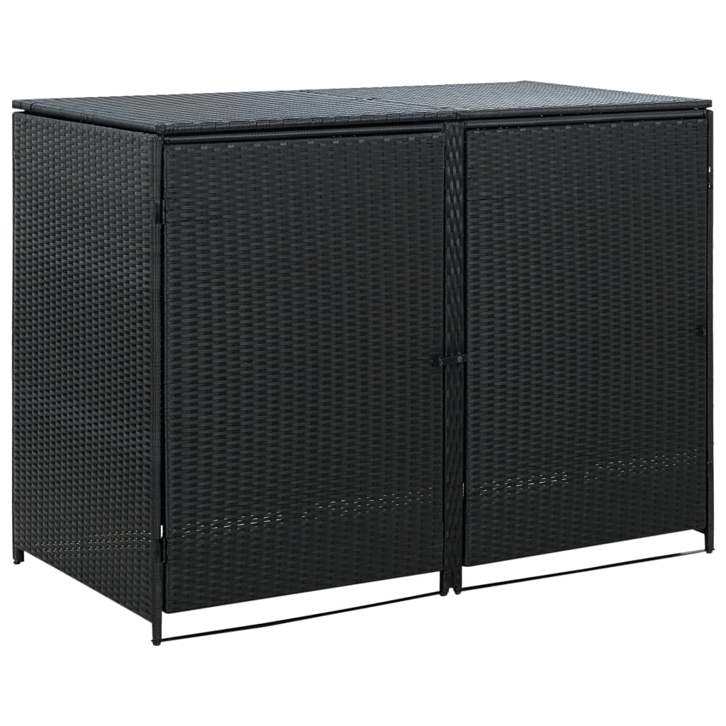 Double Wheelie Bin Shed Poly Rattan Black 58.3"x31.5"x43.7"