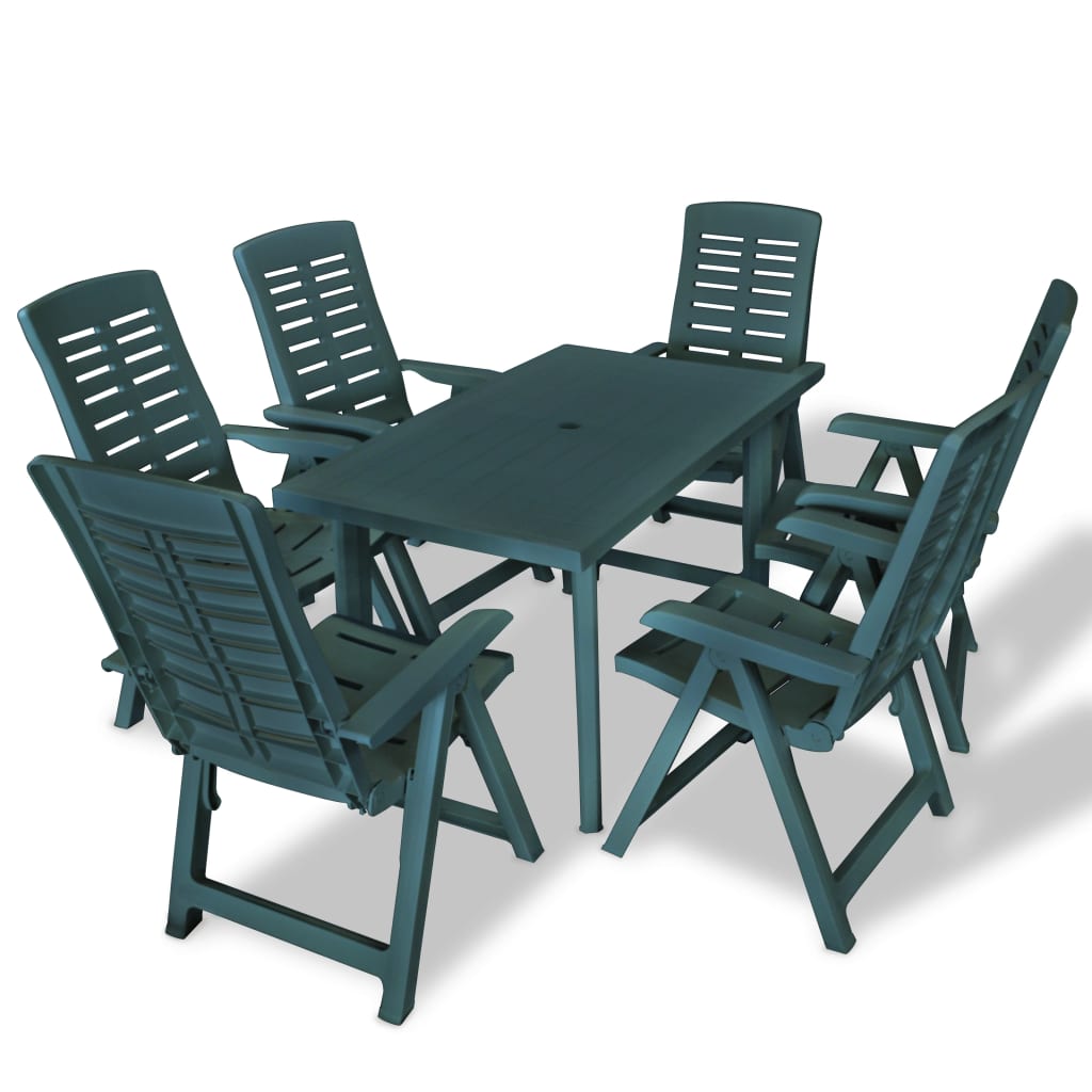 7 Piece Patio Dining Set Plastic Green