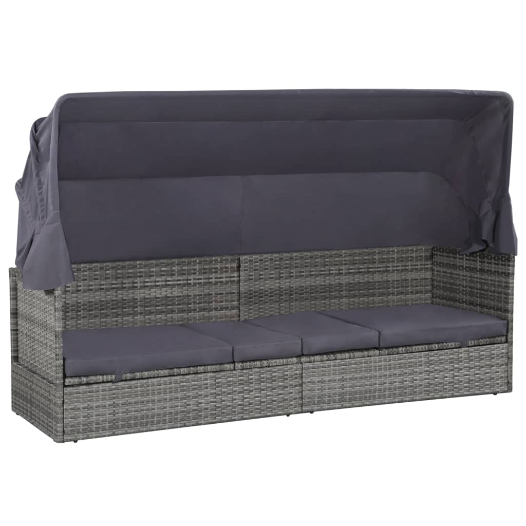 Patio Bed with Canopy Gray 80.7"x24.4" Poly Rattan