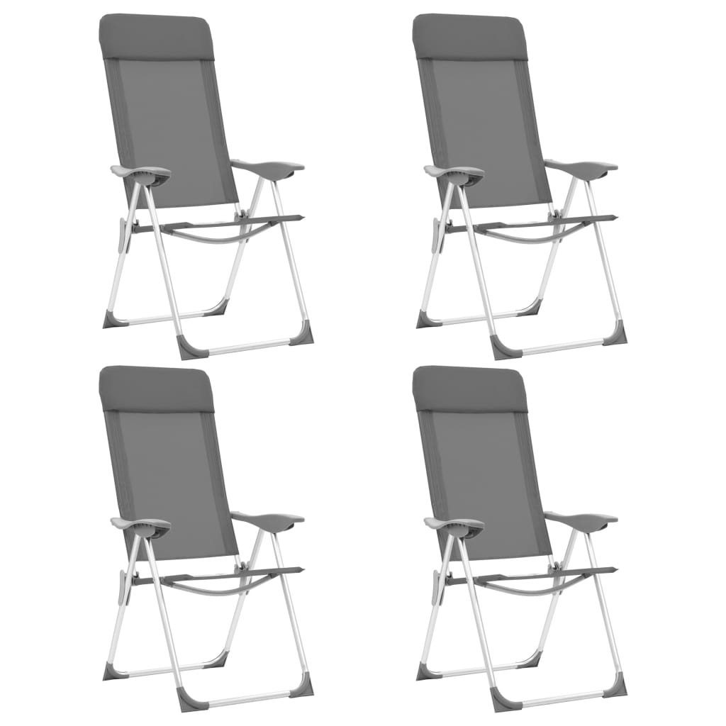 Folding Camping Chairs 4 pcs Gray Aluminum
