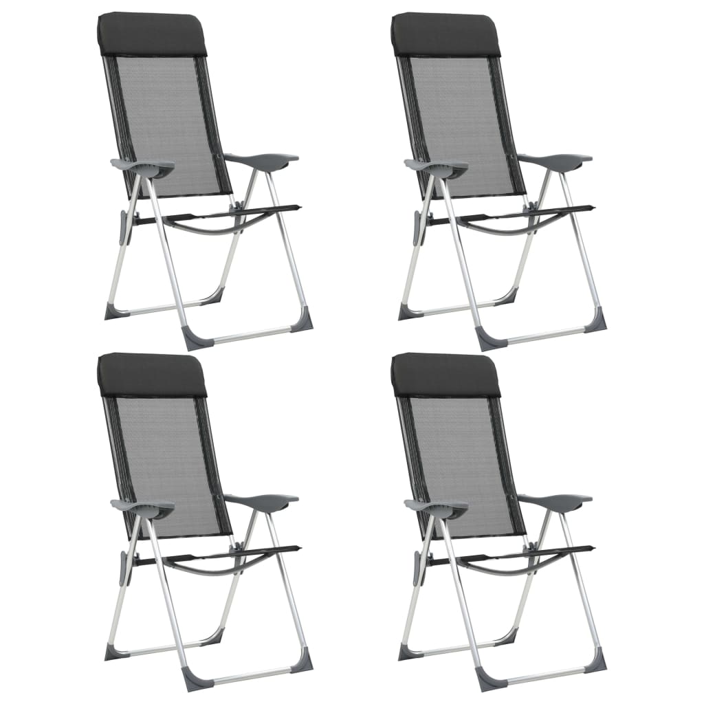 Folding Camping Chairs 4 pcs Black Aluminum