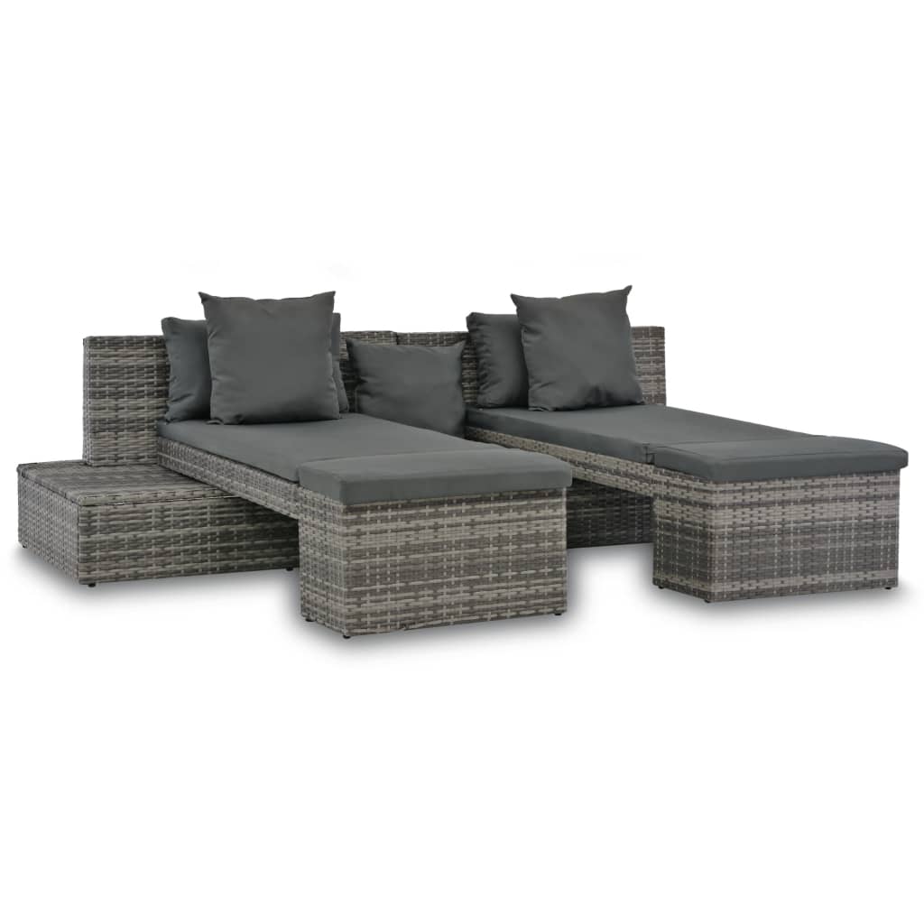 4 Piece Garden Lounge Set with Cushions Poly Rattan Gray