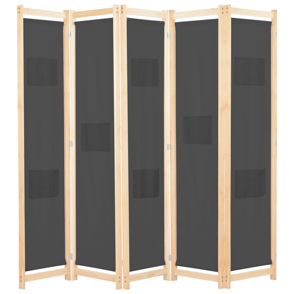 5-Panel Room Divider Gray 78.7"x66.9"x1.6" Fabric