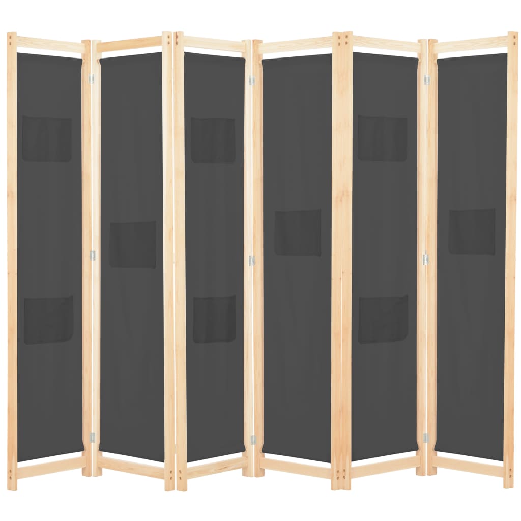 6-Panel Room Divider Gray 94.5"x66.9"x1.6" Fabric