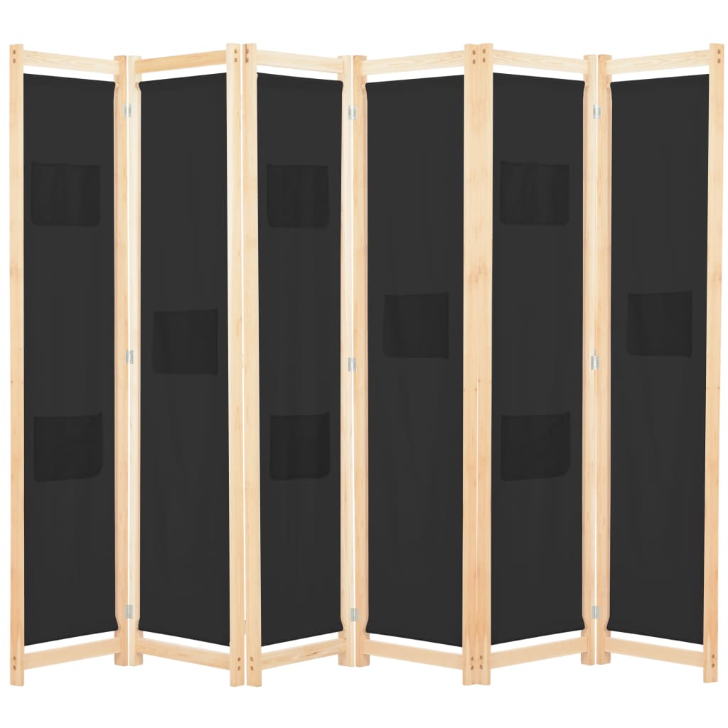 6-Panel Room Divider Black 94.5"x66.9"x1.6" Fabric