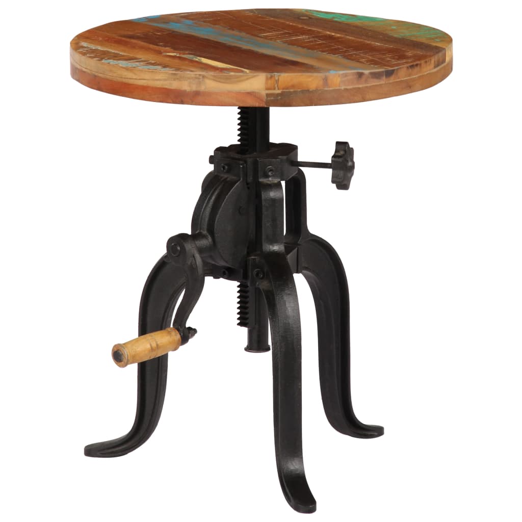 Side Table 17.7"x (17.7"-24.4") Solid Reclaimed Wood and Cast Iron