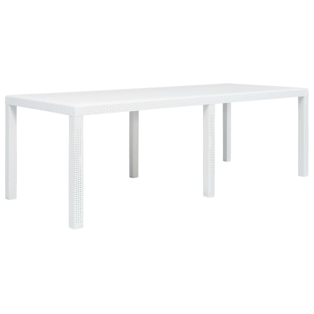 Patio Table White 86.6"x35.4"x28.3" Plastic Rattan Look