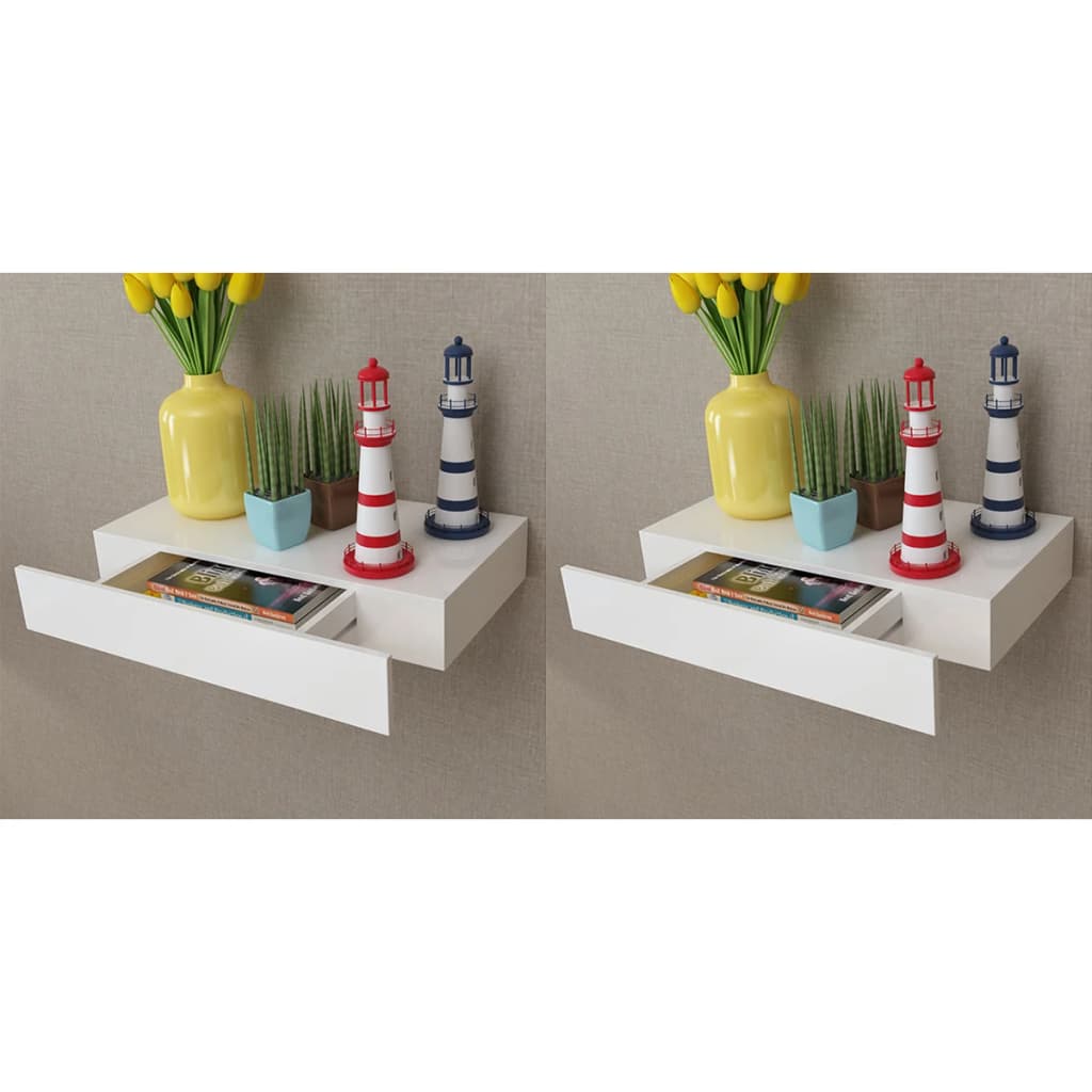 Floating Wall Shelves with Drawers 2 pcs White 18.9"