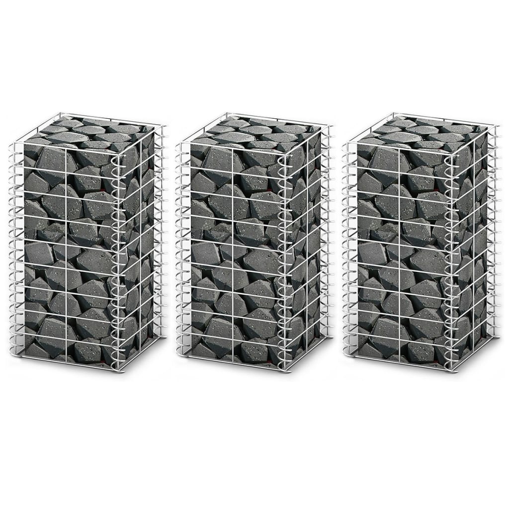 Gabion Set 3 pcs Galvanized Wire 9.8"x9.8"x19.7"