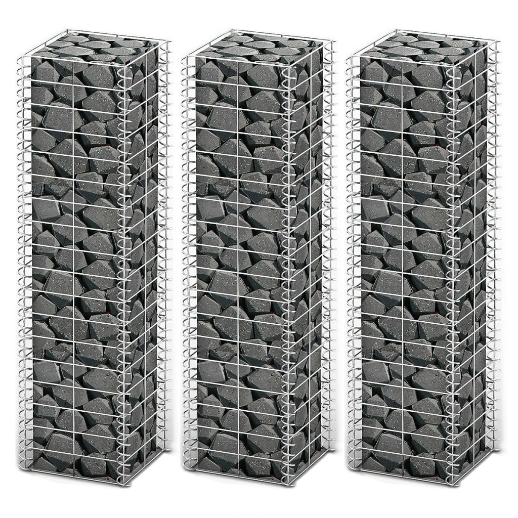 Gabion Set 3 pcs Galvanized Wire 9.8"x9.8"x39.4"