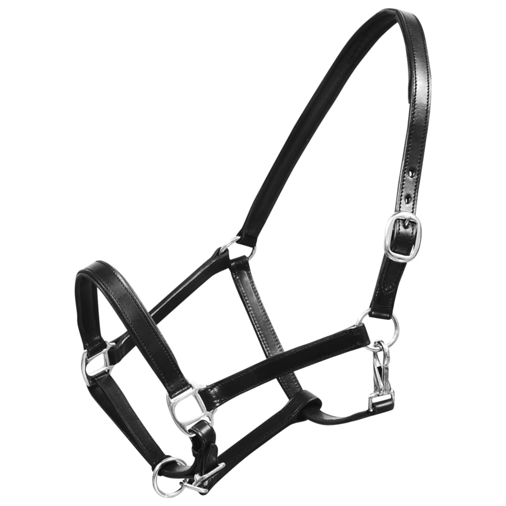 Headcollar Stable Halter Real Leather Adjustable Black Full