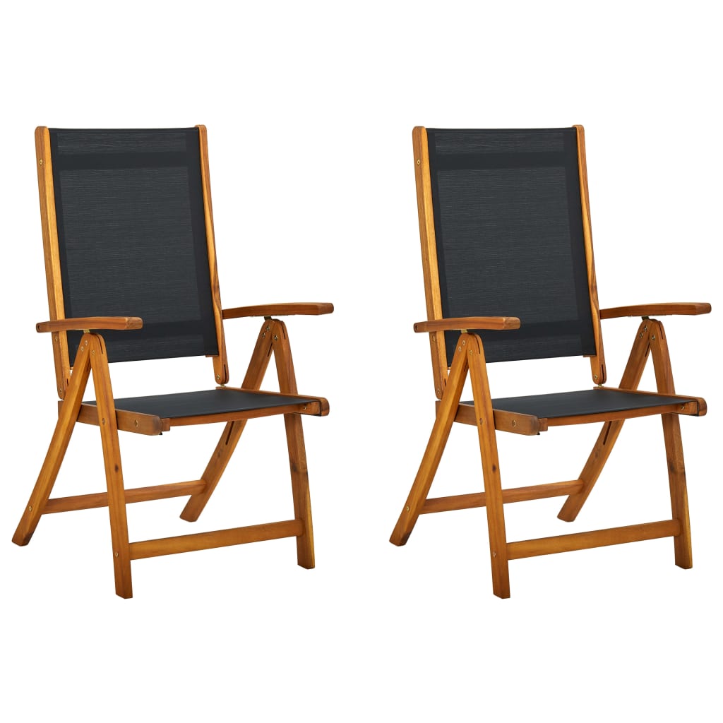 Folding Patio Chairs 2 pcs Solid Acacia Wood and Textilene