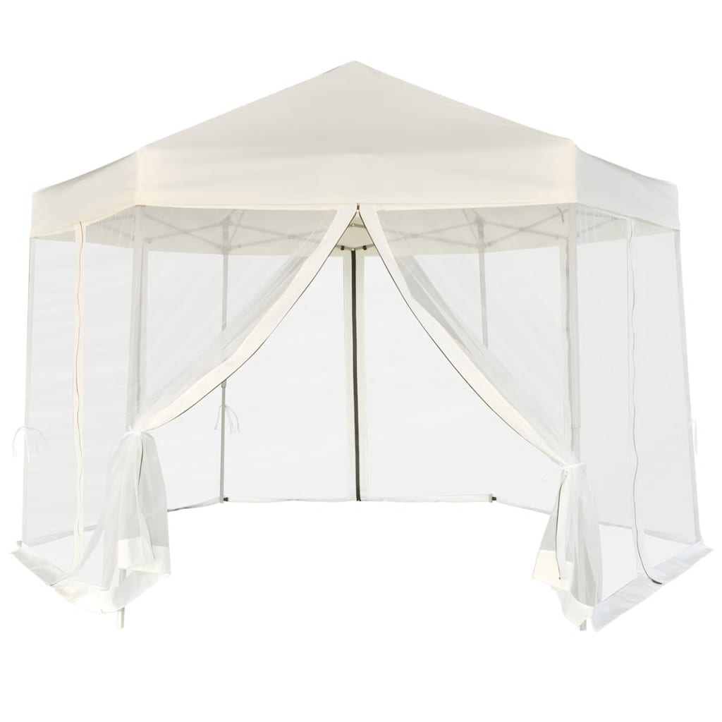 Hexagonal Pop-Up Marquee with 6 Sidewalls Cream White 11.8'x10.2'
