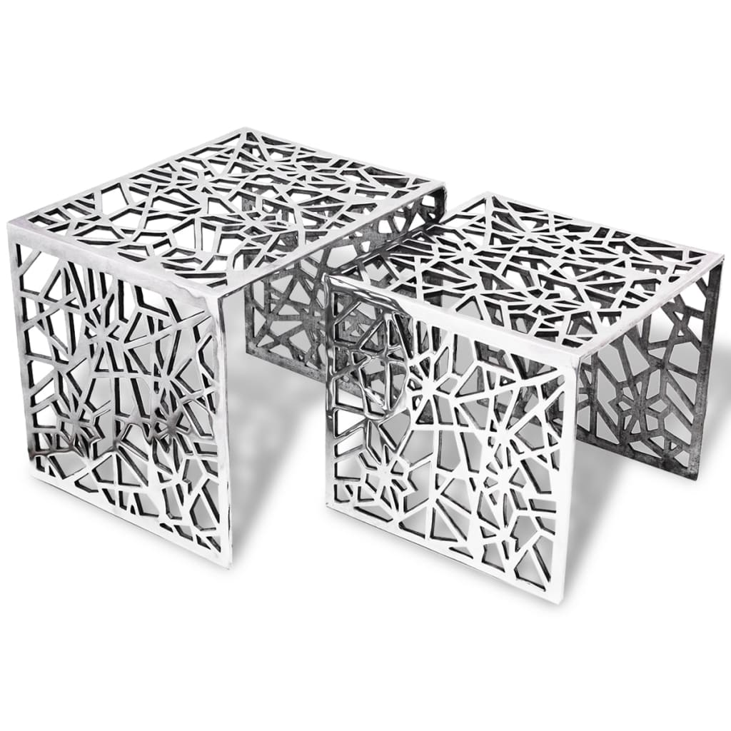 Two Piece Side Tables Square Aluminum Silver