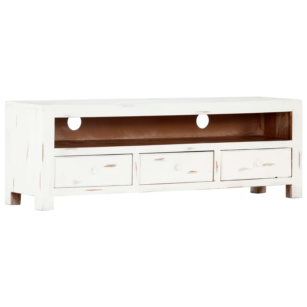 TV Cabinet White 47.2"x11.8"x15.7" Solid Acacia Wood