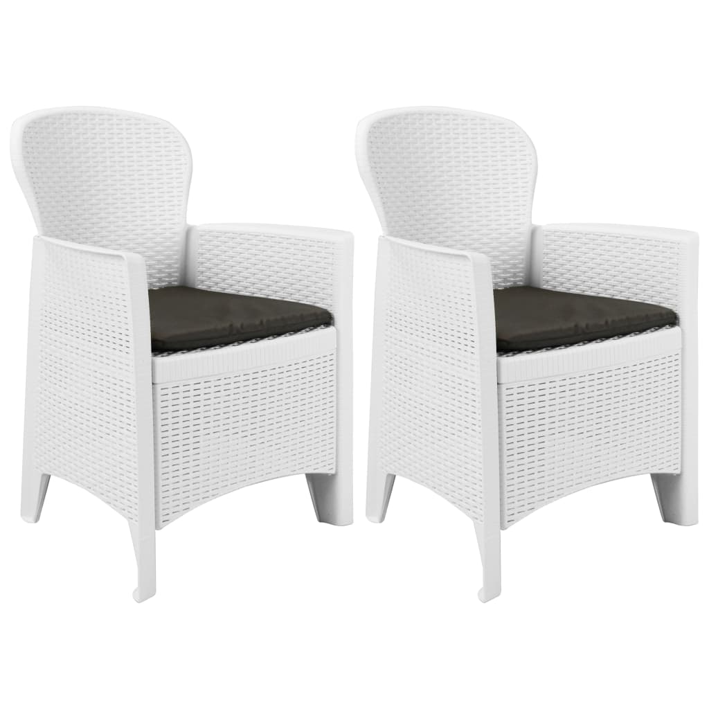 Patio Chairs 2 pcs with Cushion White Plastic Rattan Look