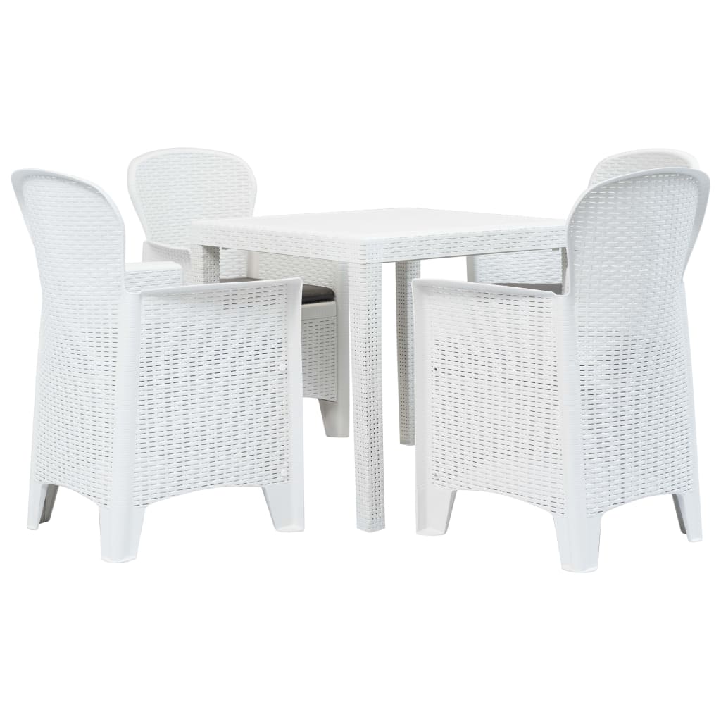 5 Piece Patio Dining Set Plastic White Rattan Look