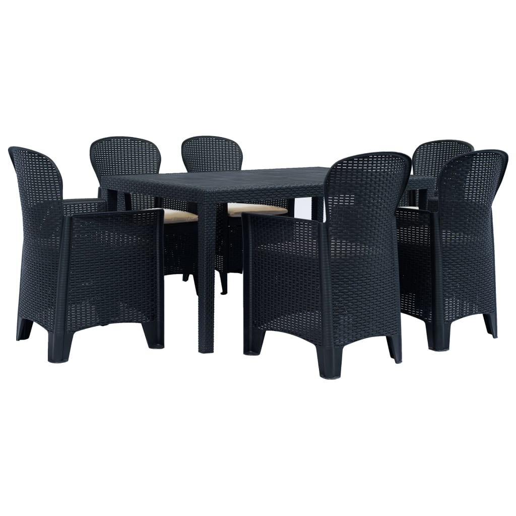 7 Piece Patio Dining Set Plastic Anthracite Rattan Look