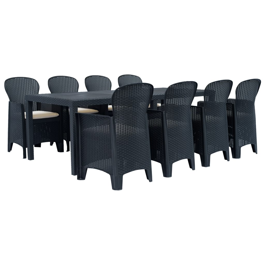 9 Piece Patio Dining Set Plastic Anthracite Rattan Look
