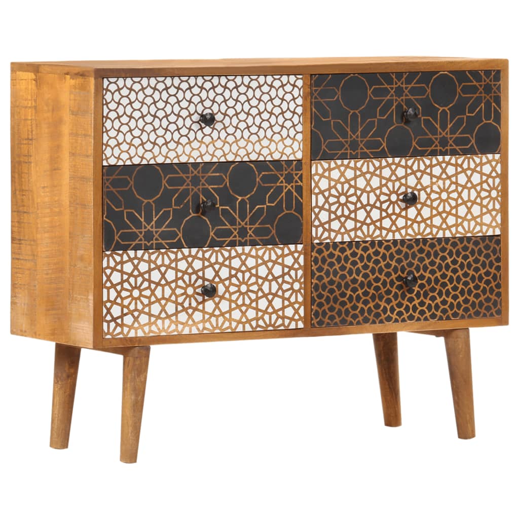 Sideboard with Printed Pattern 35.4"x11.8"x27.6" Solid Mango Wood