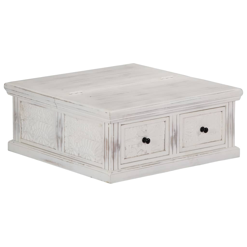 Coffee Table White 27.6"x27.6"x11.8" Solid Mango Wood