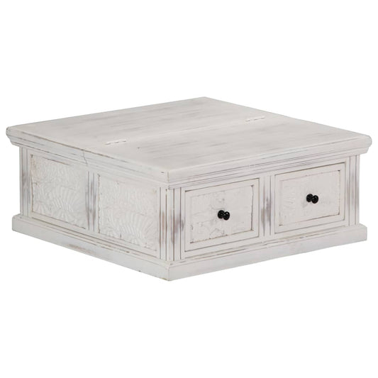 Coffee Table White 27.6"x27.6"x11.8" Solid Mango Wood