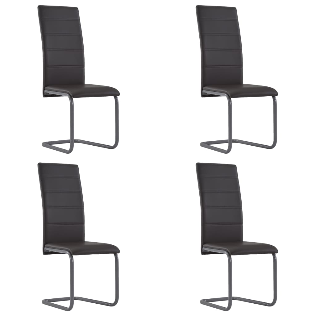 Cantilever Dining Chairs 4 pcs Brown Faux Leather