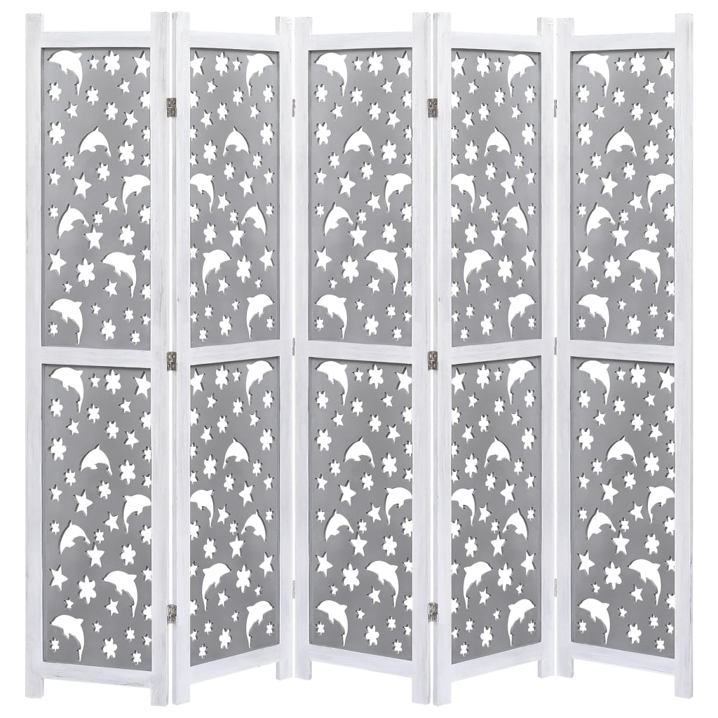 5-Panel Room Divider Gray 68.9"x65" Solid Wood