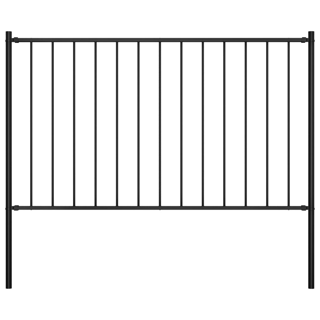 Fence Panel with Posts Powder-coated Steel 5.6'x2.5' Black