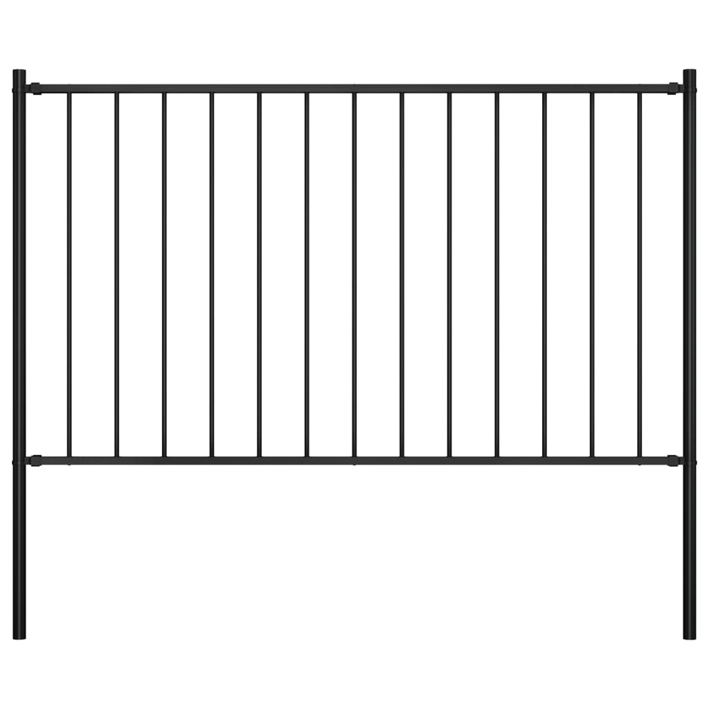 Fence Panel with Posts Powder-coated Steel 5.6'x3.3' Black