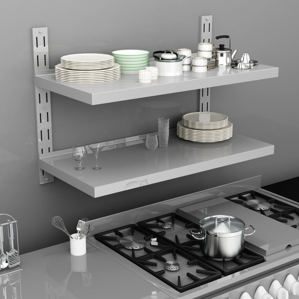 2-Tier Floating Wall Shelf Stainless Steel 39.4"x11.8"