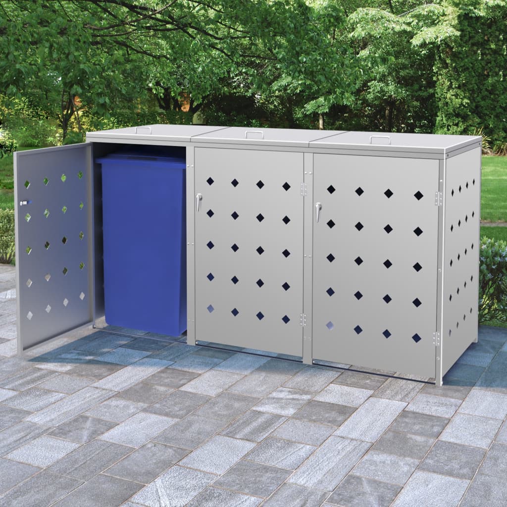 Triple Wheelie Bin Shed 63.4 gal Stainless Steel