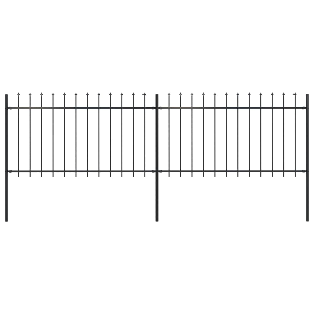 Garden Fence with Spear Top Steel 133.9"x39.4" Black