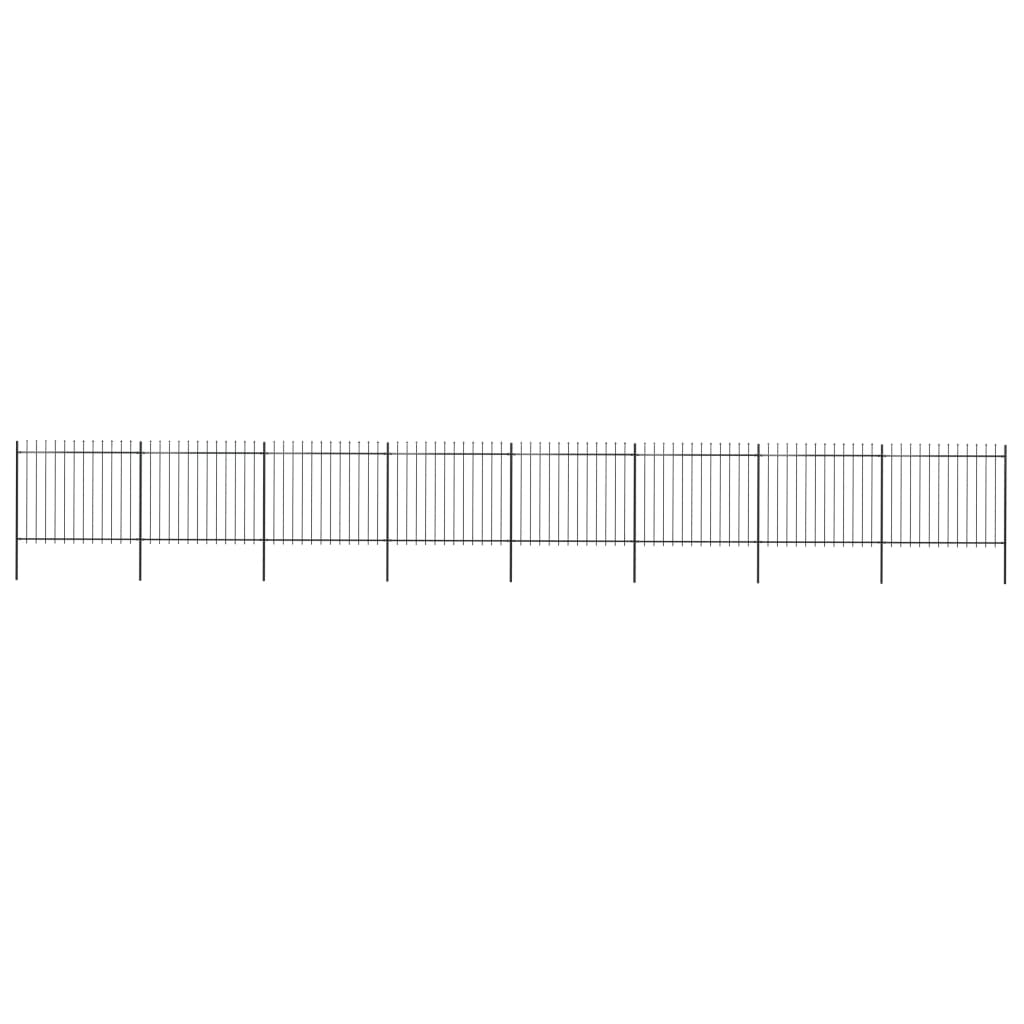 Garden Fence with Spear Top Steel 535.4"x59.1" Black