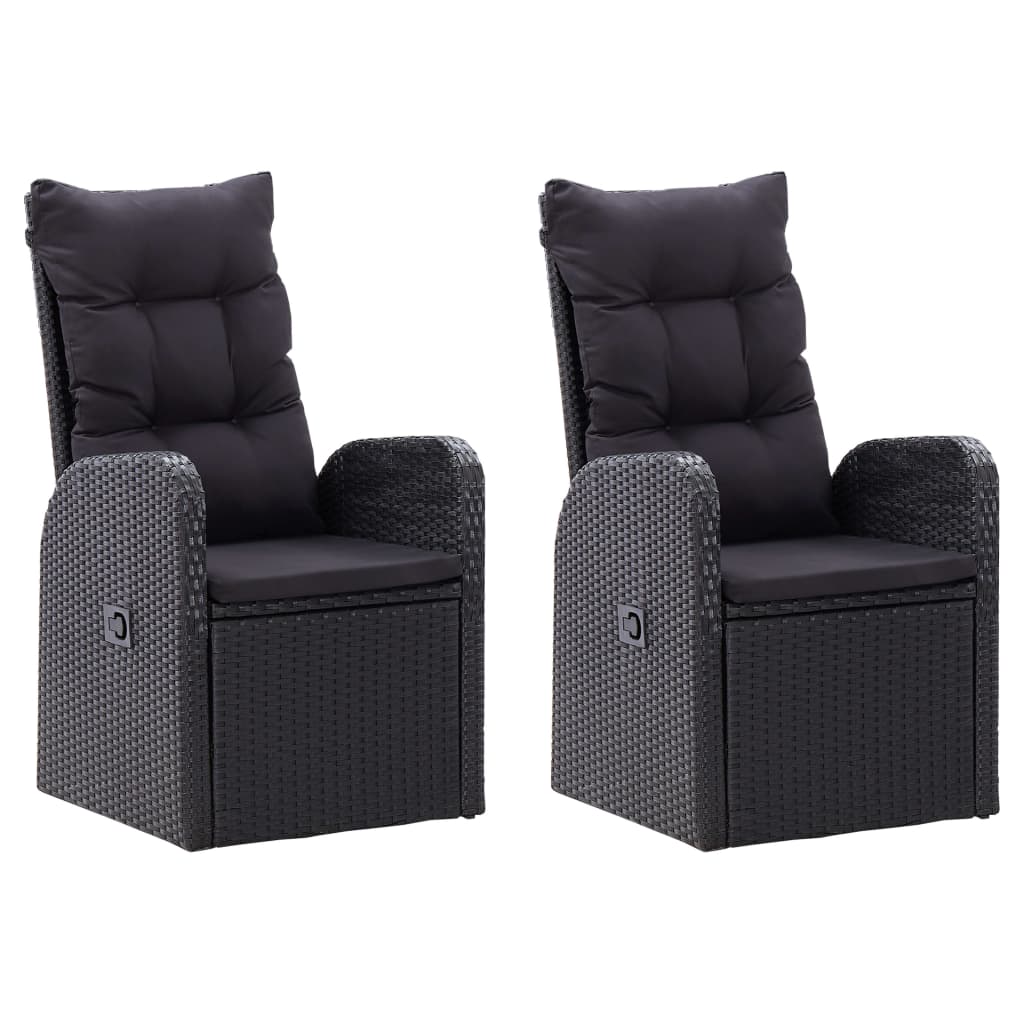 Reclining Patio Chairs 2 pcs with Cushions Poly Rattan Black