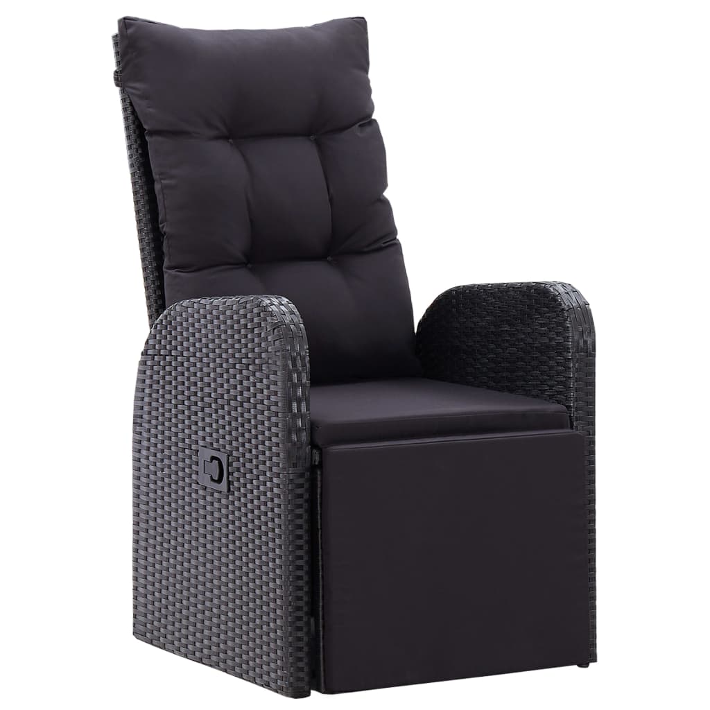 Reclining Patio Chair with Cushion Poly Rattan Black