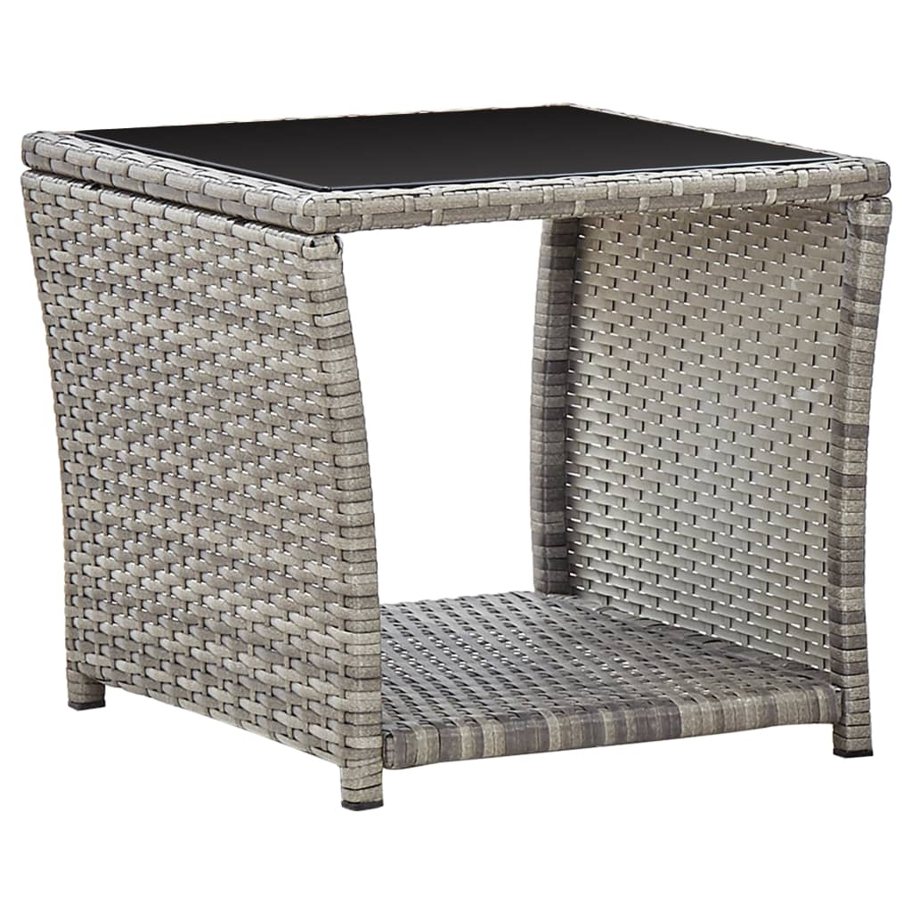 Coffee Table Gray 17.7"x17.7"x15.7" Poly Rattan and Glass