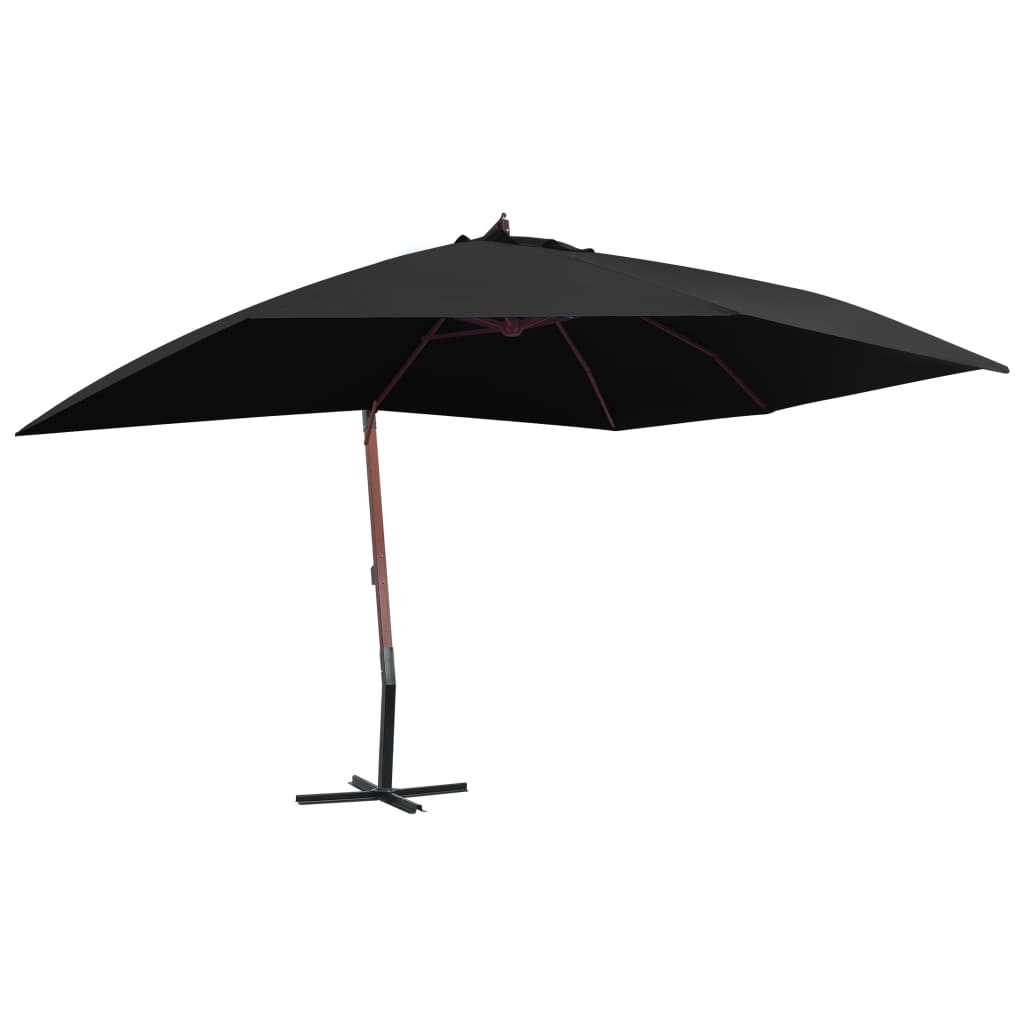 Hanging Parasol with Wooden Pole 157.5"x118.1" Black