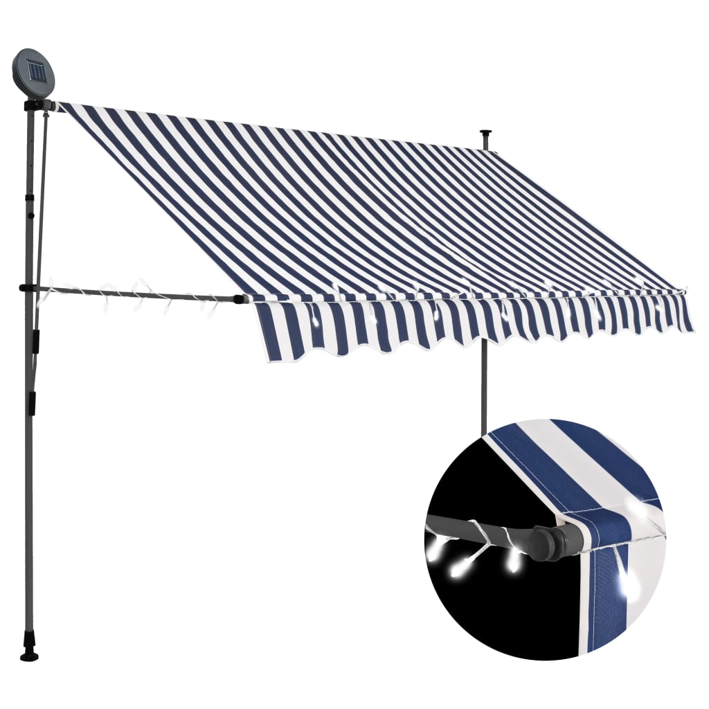 Manual Retractable Awning with LED 98.4" Blue and White