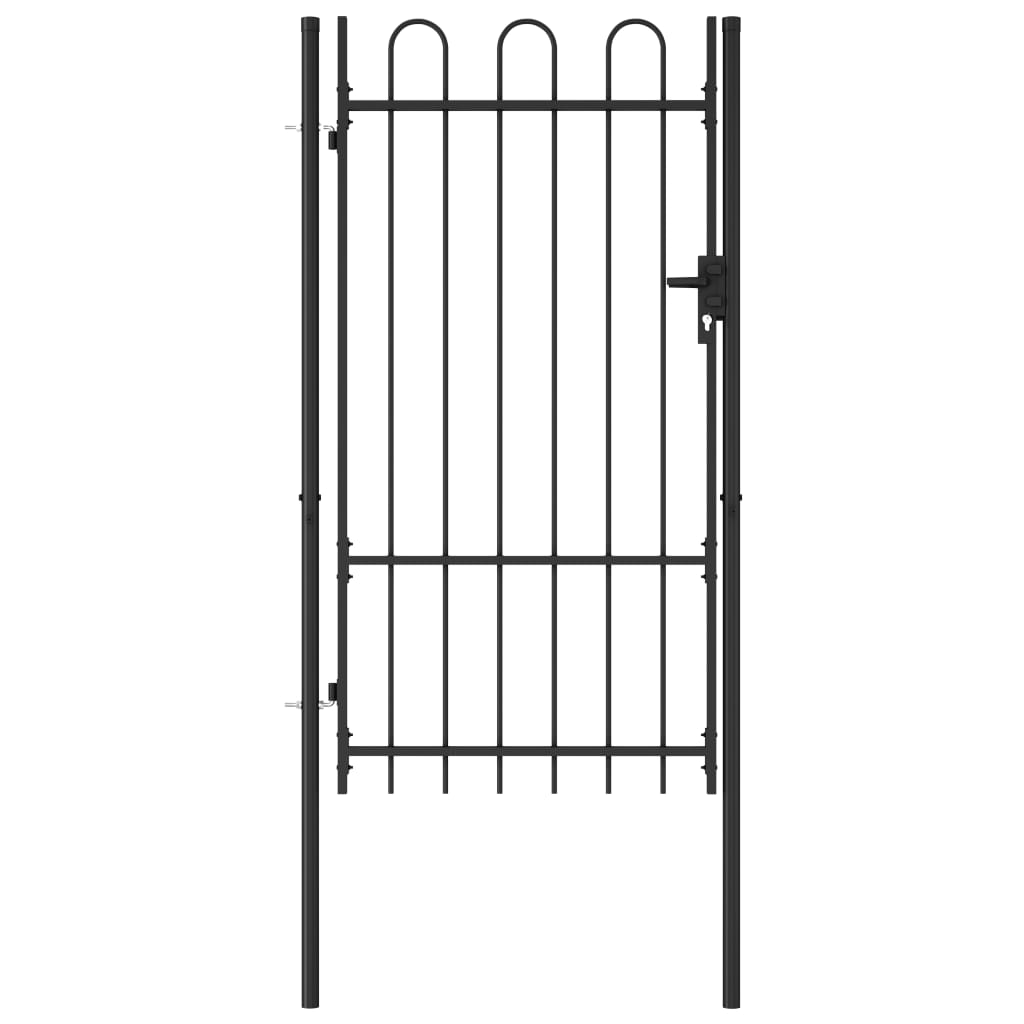 Fence Gate Single Door with Arched Top Steel 39.4"x68.9" Black